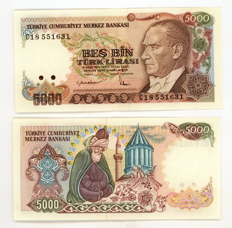 7. Emisyon 5000 Lira 1981 Pick # 196A UNC