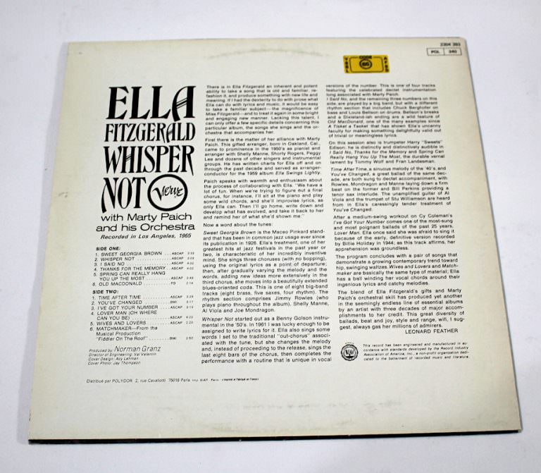 ELLA FITZGERALD Whisper Not VERVE JAZZ 33lük LP - Görsel 2