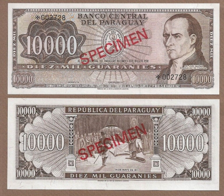 PARAGUAY 100 & 10 000 Guarines 1952-79 SPECIMEN UNC *çil - Görsel 3