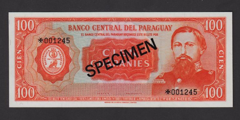 PARAGUAY 100 & 10 000 Guarines 1952-79 SPECIMEN UNC *çil