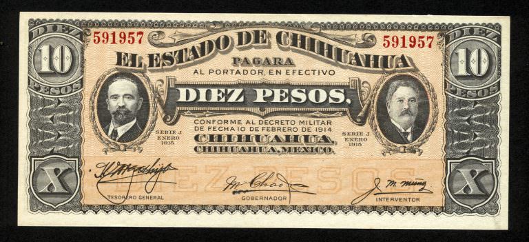 MEXICO El Estato de Chihiuahua 10 Pesos 1915 - UNC