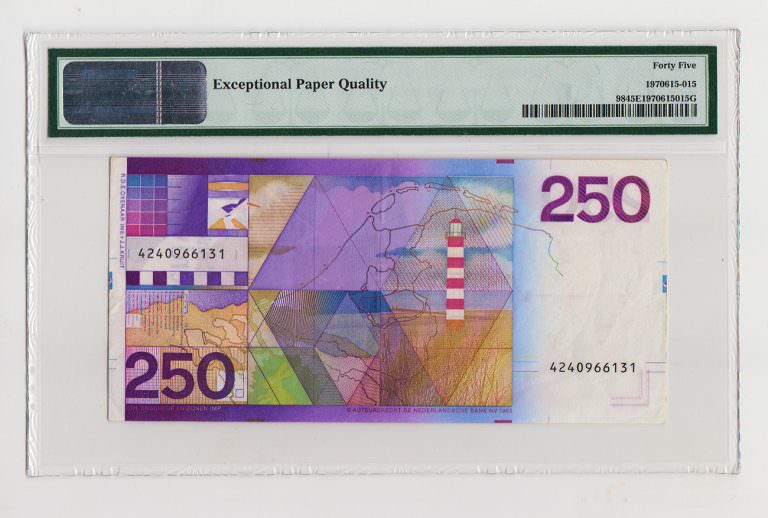 Holland Netherlands 250 Gulden 1985-86 Pick # 98 PMG 45 EPQ - EF - Görsel 2