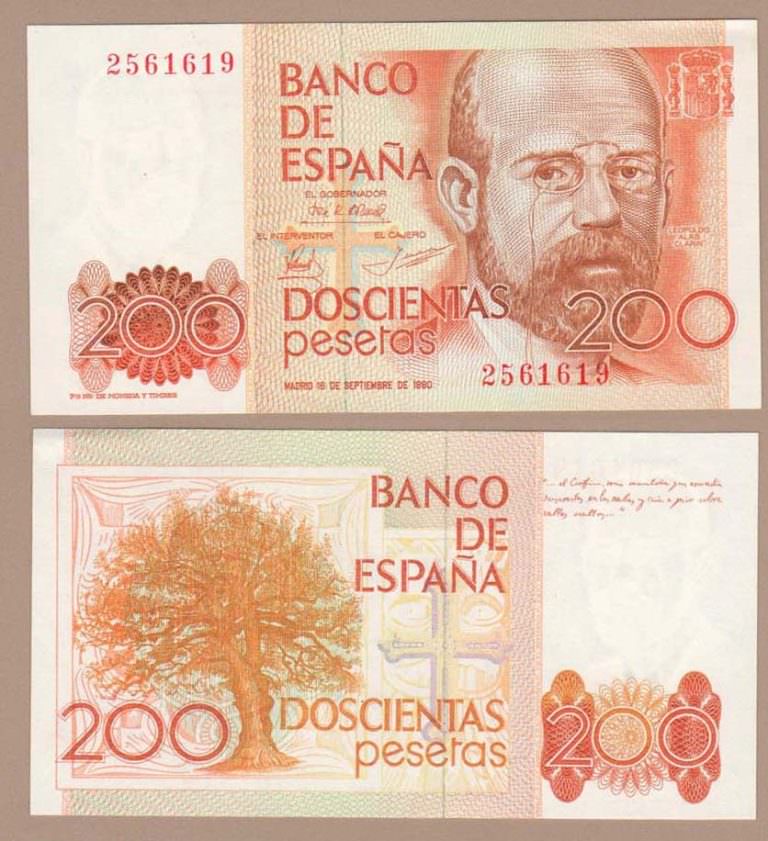 SPAIN Ispanya 200 Pecetas 1980 Pick#156 UNC *çil (without seial init) Seri harfi olmaksızın