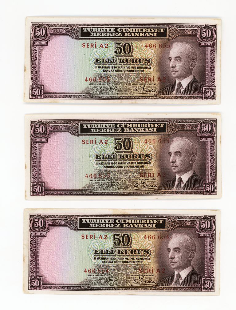 50 Kuruş Inönü aUNC - çilaltı 3 adet seri takipli *SATILDI - OUT OF STOCK