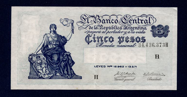 ARGENTINA Arjantin 5 Pesos 1969 VF *çt