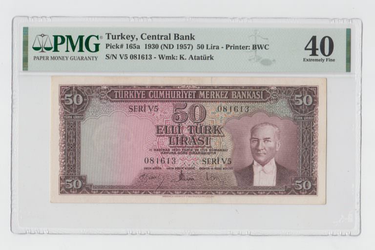 5. Emisyon 50 Lira (1957-79)  4. Tertip Pick # 165a Serie V5 PMG 40 - EF *ççt *SATILDI - OUT OF STOCK