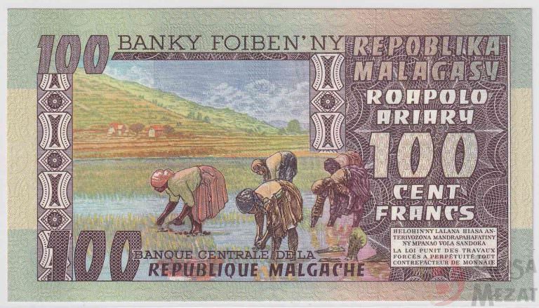 MADAGASCAR 100 Francs ND (1974-75) Pick # 63a – UNC - Görsel 2