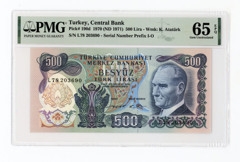 6. Emisyon 500 Lira 1970/71 Pick # 190d PMG 65 EPQ – UNC *SATILDI - OUT OF STOCK