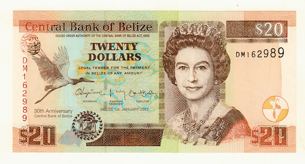 BELIZE 20 Dollars 2012 Pick # 69e w/ Queen Kraliçe – UNC