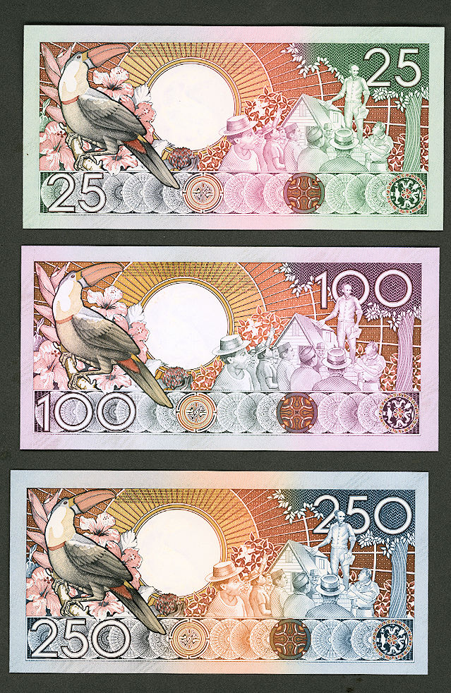 SURINAM 25+50+100 Dollars 1988 UNC çil