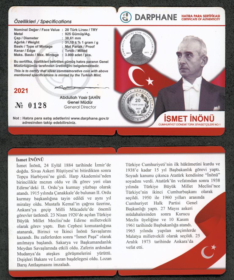 Darphane 20 TL 2021 Inönü Darphane Hatıra Parası SERTIFIKALI - Görsel 4