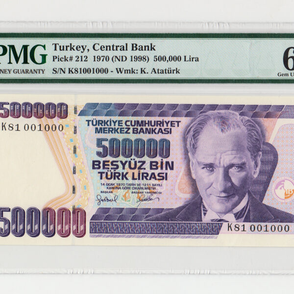 7. Emisyon 500 000 Lira 1997-2006 PMG 66 EPQ – UNC