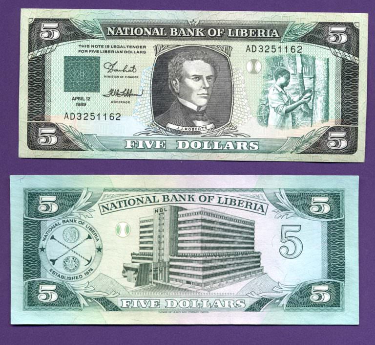 LIBRIA 5 Dollars 1989 Pick # 19 – UNC