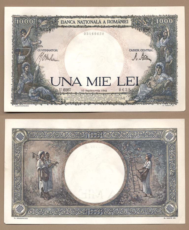 ROMANYA Romania Una Mie Lei 1941 AU