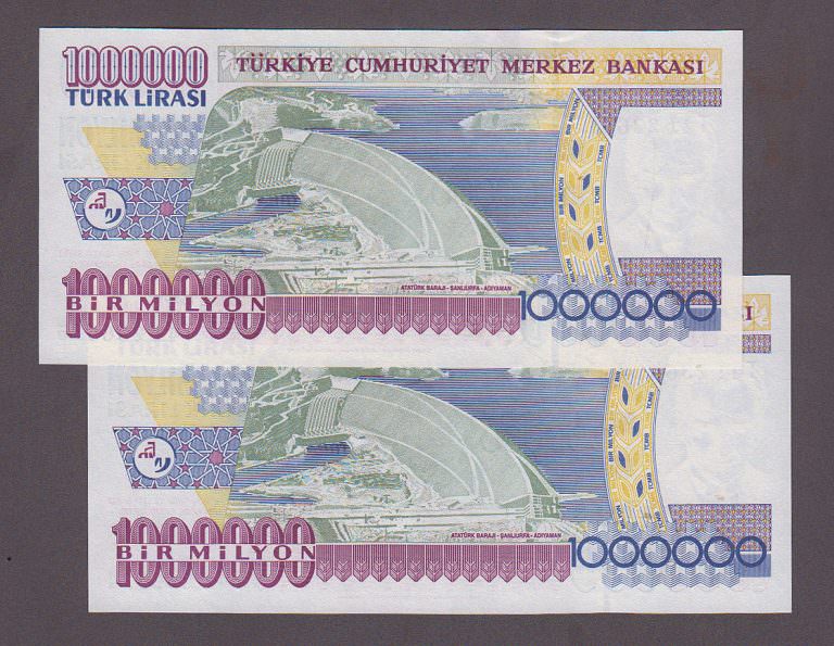 7. Emisyon 1 000 000 Türk Lirası 2 adet seri takipli 2002-2006 (7. Emisyon 3. Tertip) T41 harfi çil - UNC - Görsel 2