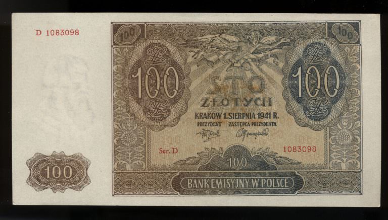 Polonya POLAND 100 Zlotych 1941 UNC *çil SATILDI - OUT OF STOCK