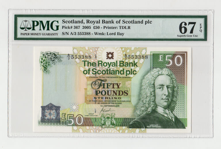 Iskoçya SCOTLAND  50 POUNDs 14.9.2005 PMG 67 EPQ - UNC