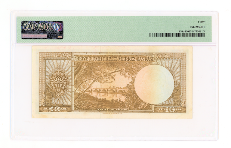 5. Emisyon 3. Tertip 10 Lira 1958-66 Pick # 158a  PMG 40 EF *ççt - Görsel 2