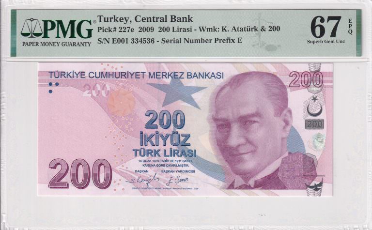 9.EMİSYON 200 TL SERİ E001 PMG 67 EPQ SERİFİKALI ÇİL *SATILDI -OUT OF STOCK
