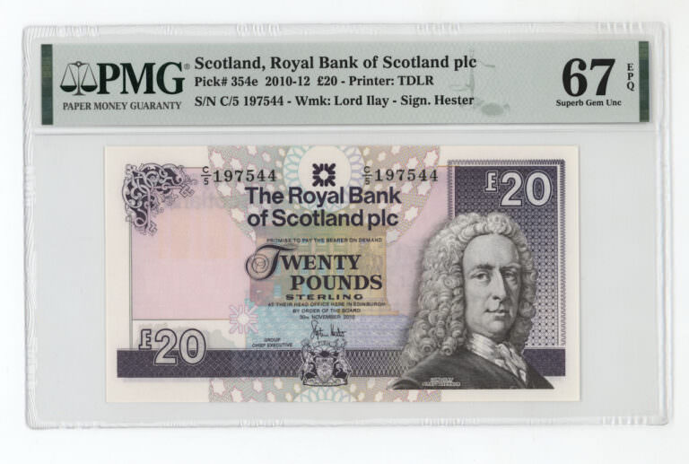 Iskoçya SCOTLAND  20 POUNDs 30.11.2010 Pick#354e PMG 67 EPQ - UNC