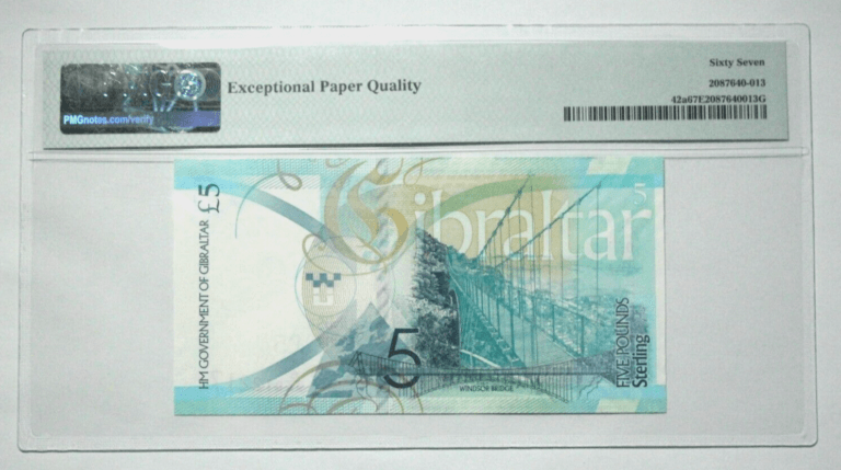 GIBRALTAR 5 POUNDs 2020 PMG 67 EPQ UNC Banknot çil - Görsel 2