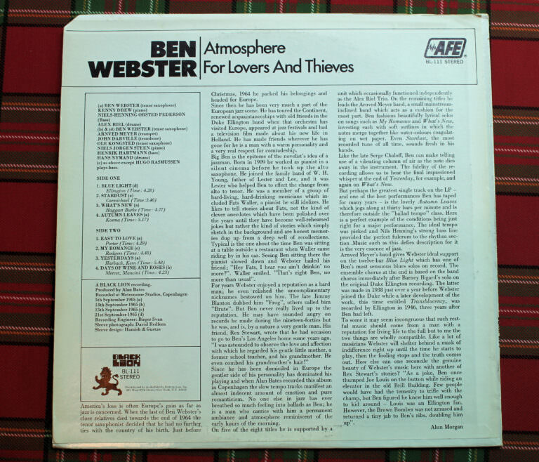 BEN WEBSTER Atmosphere for the lovers JAZZ LP 33 Plak - Görsel 2
