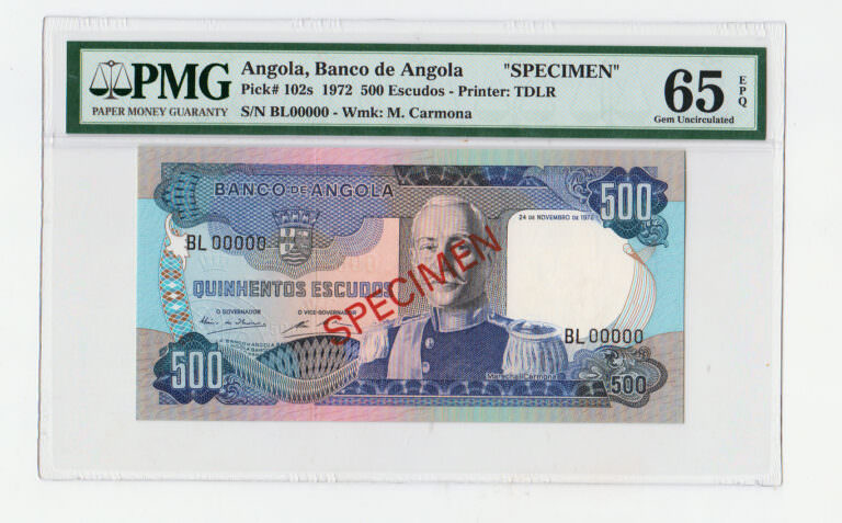 ANGOLA 500 Escudos 1972 PMG 65 EPQ - UNC *SPECIMEN