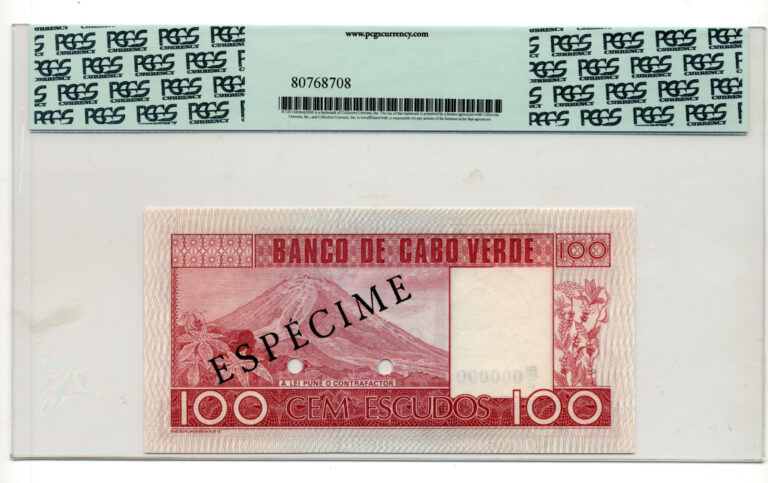 CABO VERDE 100 Escudos 197/ PCGS 65 - UNC *SPECIMEN - Görsel 2