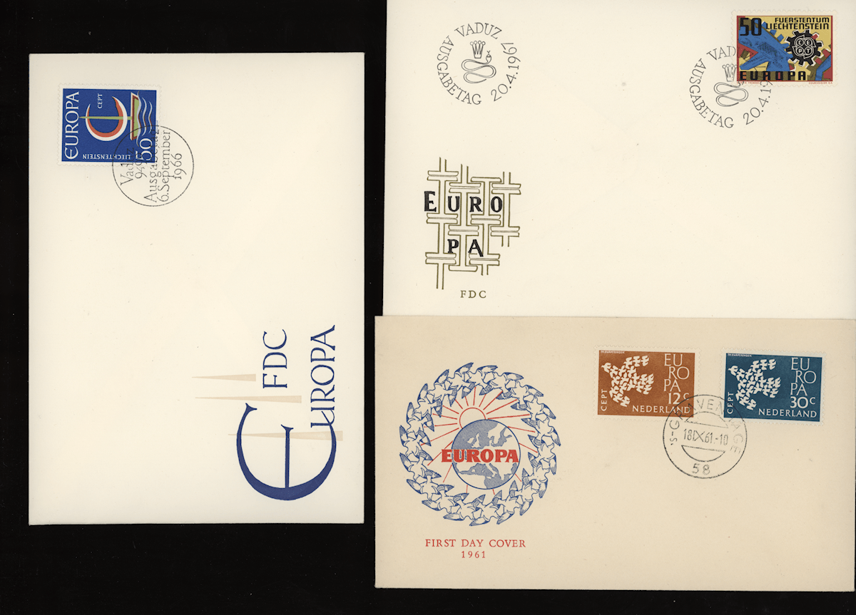 EUROPA CEPT 3 adet FDCs 1961-66-71 Liectenstein Nederlande
