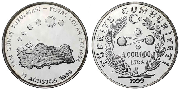 1999 Tam güneş tutulması 2 adet Gümüş para sertifikalı