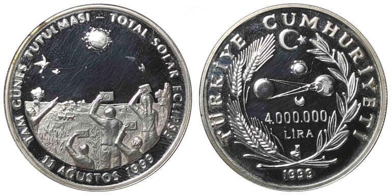 1999 Tam güneş tutulması 2 adet Gümüş para sertifikalı - Görsel 2