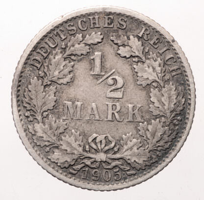 DEUTSCHLAND Almanya ½ Mark 1905 *Silver
