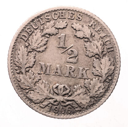 DEUTSCHLAND Almanya ½ Mark 1906 *Silver