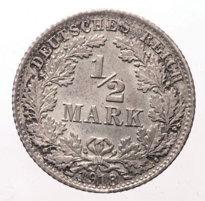 DEUTSCHLAND Almanya ½ Mark 1918 *Silver