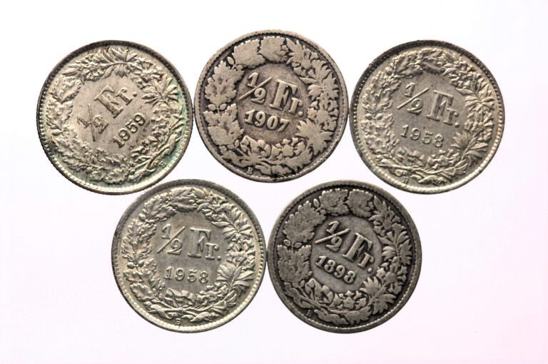 Switzerland Isviçre 5 adet 50 Rappen-Centimes (Yarım Frank) 1898-1909-(2x)1958-1959  Gümüş *SATILDI - OUT OF STOCK