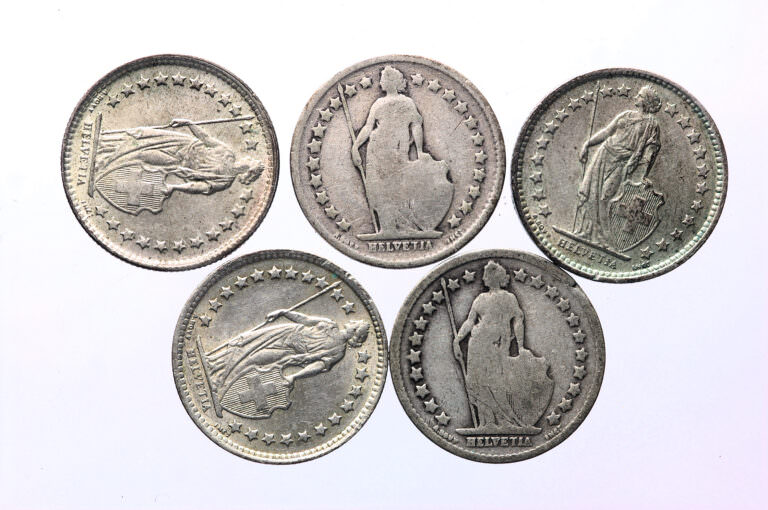 Switzerland Isviçre 5 adet 50 Rappen-Centimes (Yarım Frank) 1898-1909-(2x)1958-1959  Gümüş *SATILDI - OUT OF STOCK - Görsel 2