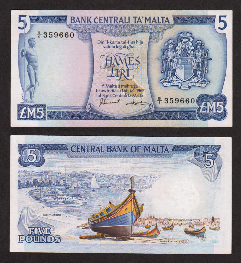 MALTA 5 Liri 1967-1973 Pick # 32 *AU
