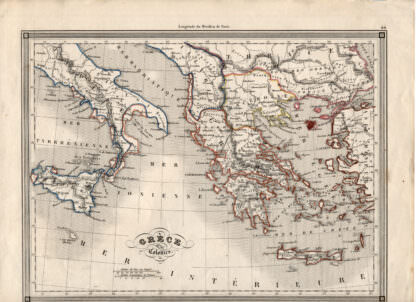 Harita Historical MAP - GREECE - Yunanistan *Balkanlar (elle renklendrilmiş) 24 x 20 cm.