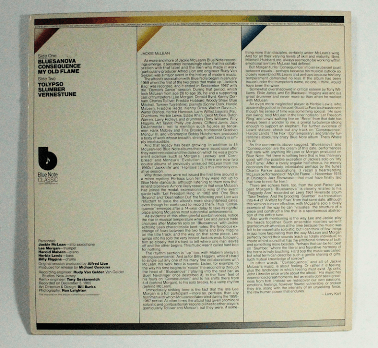 JACKIE Mc LEAN 1978 Blue Note Records Printed in U.S.A. Plak 8 / Kapak 8 *SATILDI - OUT OF STOCK - Görsel 2