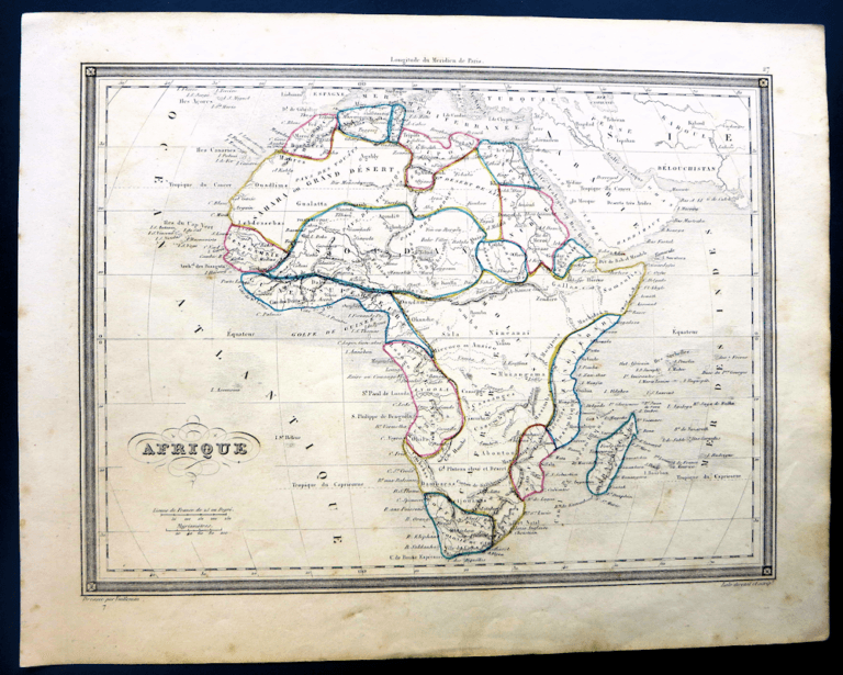 Harita Historical MAP - AFRIQUE Afrika (elle renklendrilmiş) 24 x 20 cm.