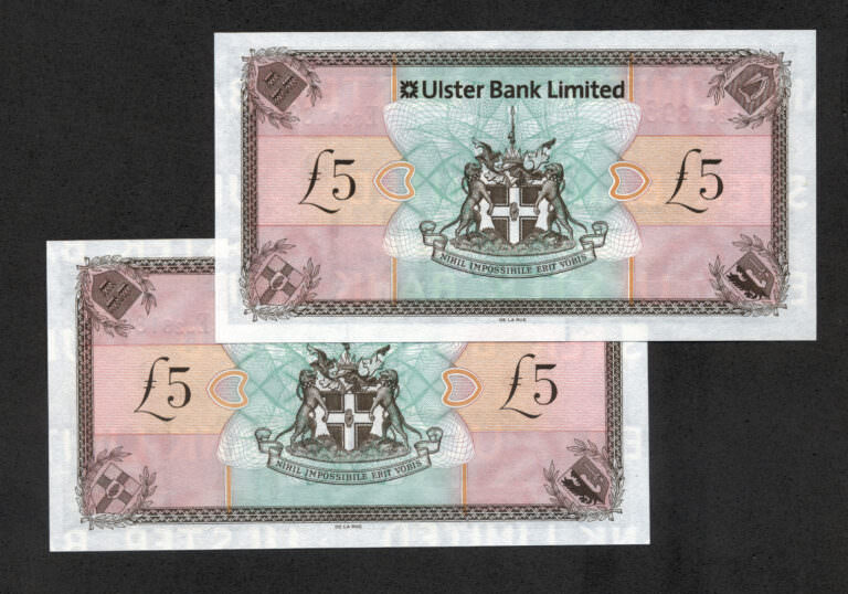 NORTHERN IRELAND 2x 5 Pounds 2013 Pick # 340b Ulster Bank Ltd. UNC - Görsel 2