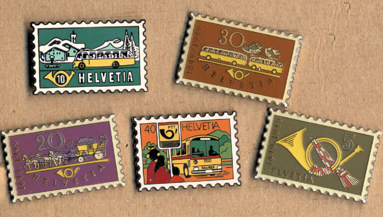 Schweizer Briefmarken Pins Isviçre pullari PIN olarak