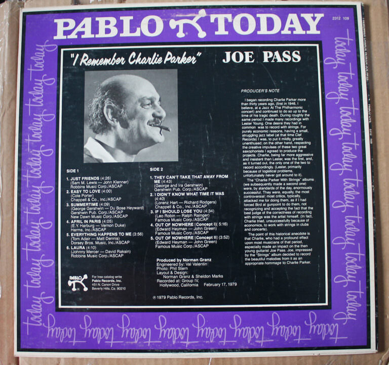 Joe Pass I remember Charlie Parker Pablo Jazz - Görsel 2