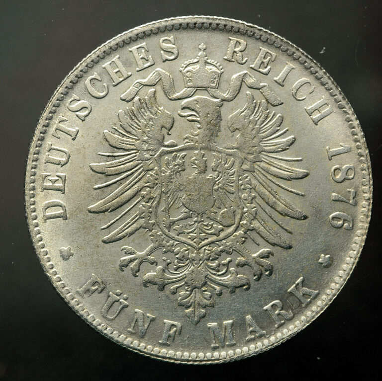 ALMANYA DEUTSCHLAND 5 Mark 1876 Preussen RR