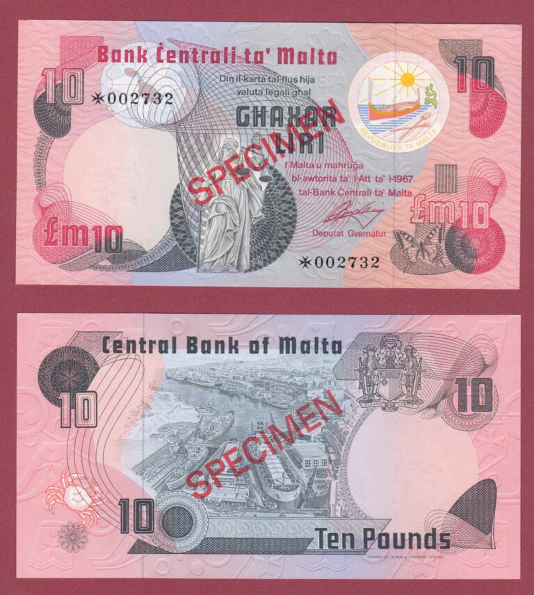MALTA 10 Liri 1967-1986 SPECIMEN - UNC *SATILDI - OUT of  STOCK