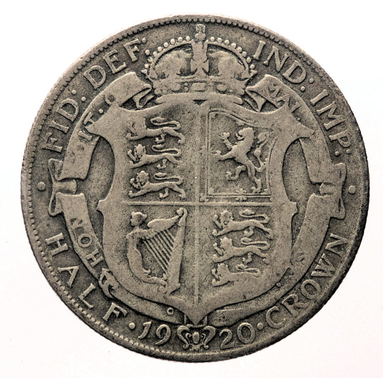 1920 UK GREAT BRITAIN HALF CROWN KING GEORGE V SILVER - Görsel 2