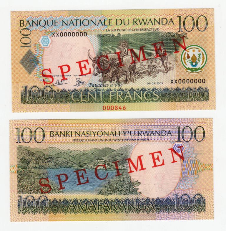 RWANDA 100 Francs 2003 SPECIMEN – aUNC SATILDI - OUT OF STOCK