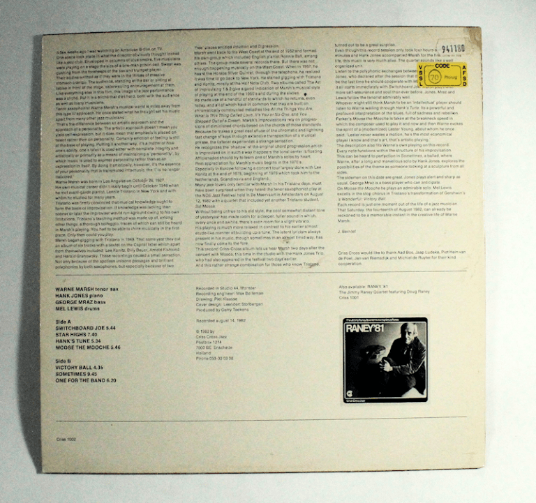 WARNE MARSH w/ HANK JONES Star Highs Printed in Holland Plak 7 / Kapak 7 - Görsel 2