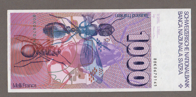 SCHWEIZ SWITZERLAND 1000 Francs 1987 Auguste Forel - aUNC/EF - Görsel 2