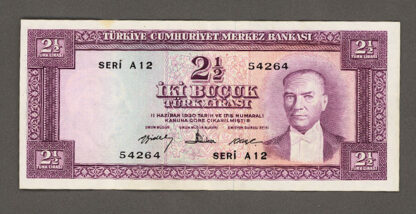 5. Emisyon 2 buçuk Lira 1960-1966 - 4. Tertip *VF (arka yazılı) *SATILDI - OUT OF STOCK SATILDI - OUT OF STOCK SATILDI - OUT OF STOCK